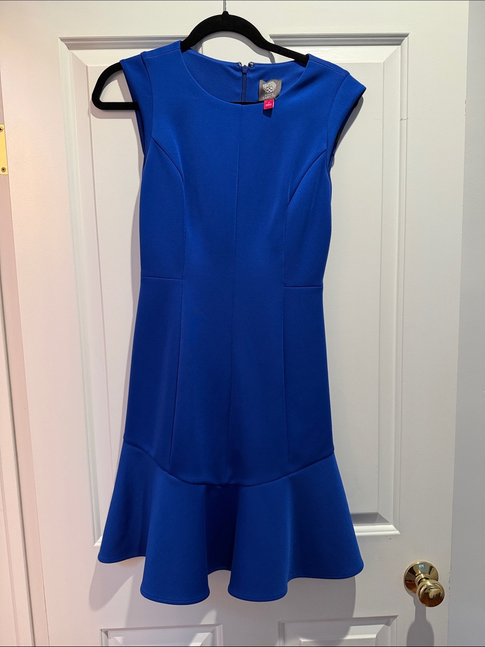 Vince Camuto Royal Blue Cap-Sleeve Flounce Midi Dress